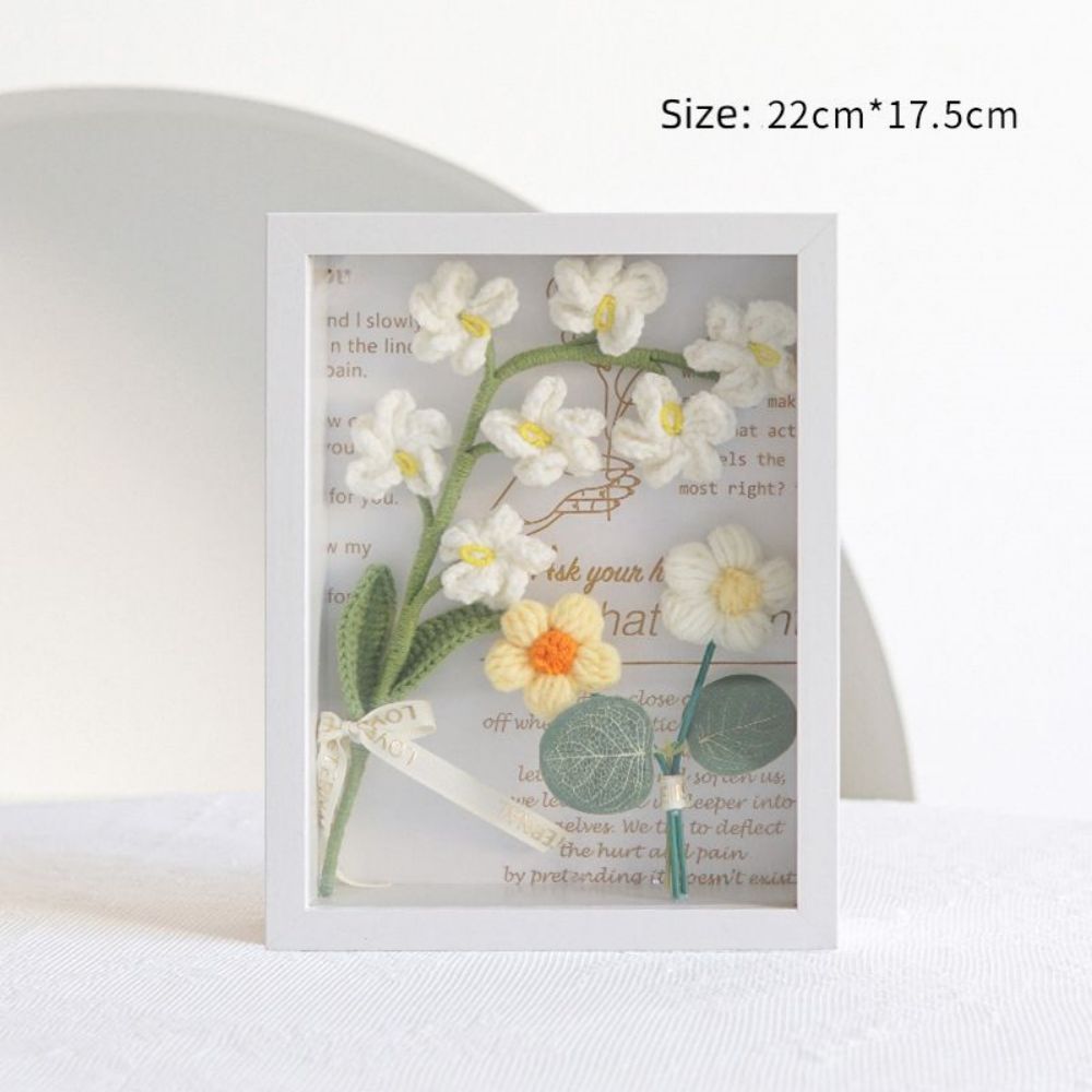 Crochet Bouquets Photo Frame Handmade Knitted Flower Shadowbox Frame Desktop Decoration- mikcustom.com