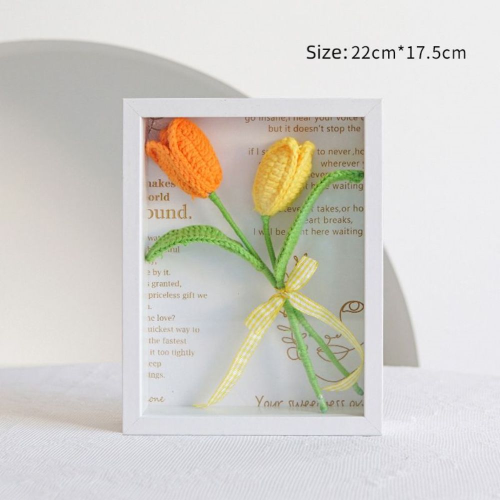Crochet Bouquets Photo Frame Handmade Knitted Flower Shadowbox Frame Desktop Decoration- mikcustom.com