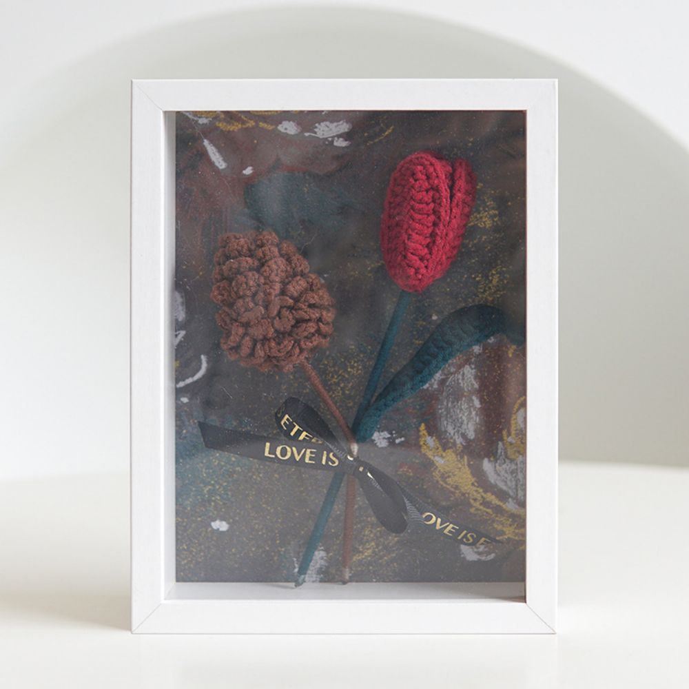 Crochet Bouquets Photo Frame Handmade Knitted Flower Shadowbox Frame Desktop Decoration- mikcustom.com
