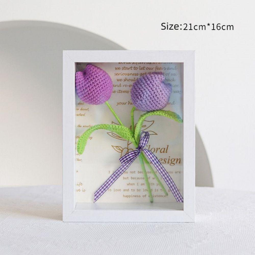 Crochet Bouquets Photo Frame Handmade Knitted Flower Shadowbox Frame Desktop Decoration- mikcustom.com