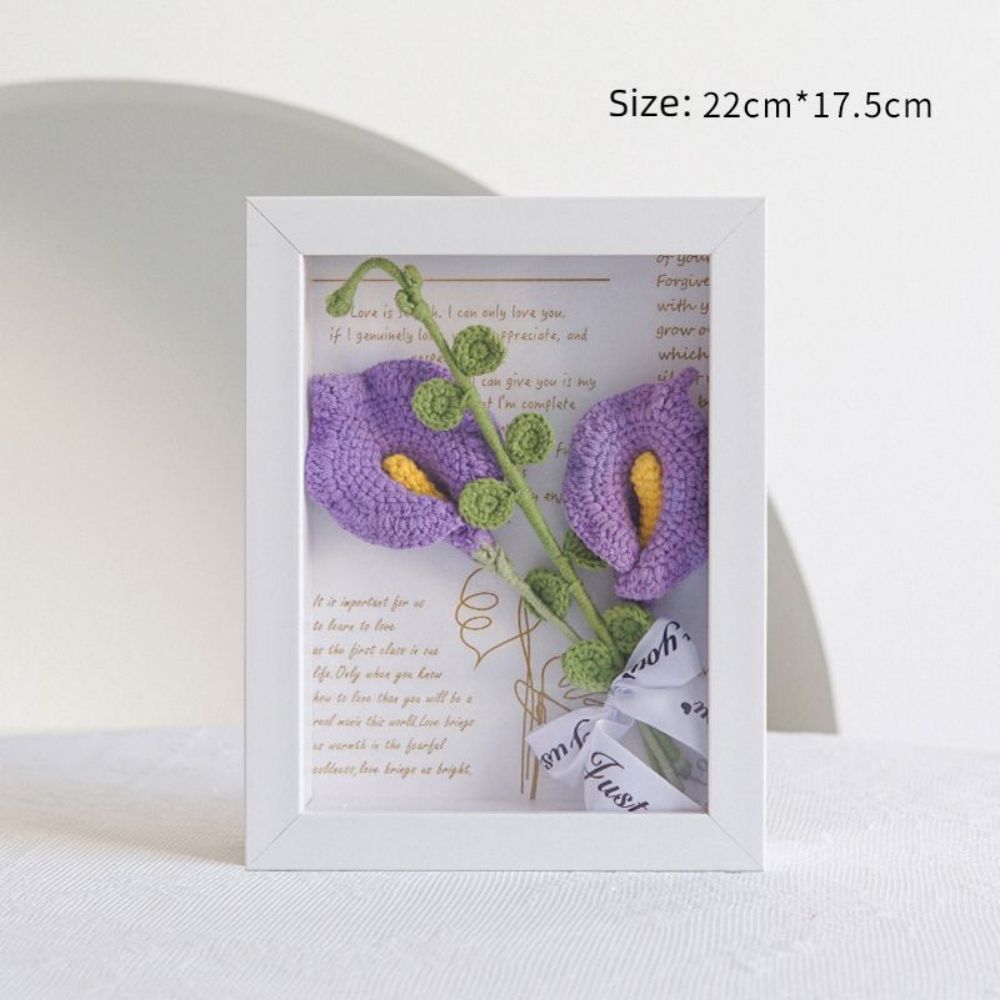 Crochet Bouquets Photo Frame Handmade Knitted Flower Shadowbox Frame Desktop Decoration- mikcustom.com