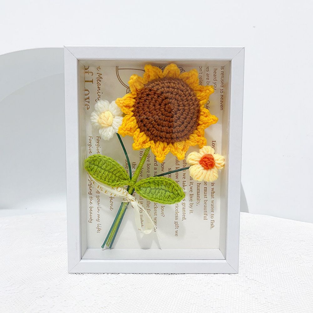 Crochet Bouquets Photo Frame Handmade Knitted Flower Shadowbox Frame Desktop Decoration- mikcustom.com