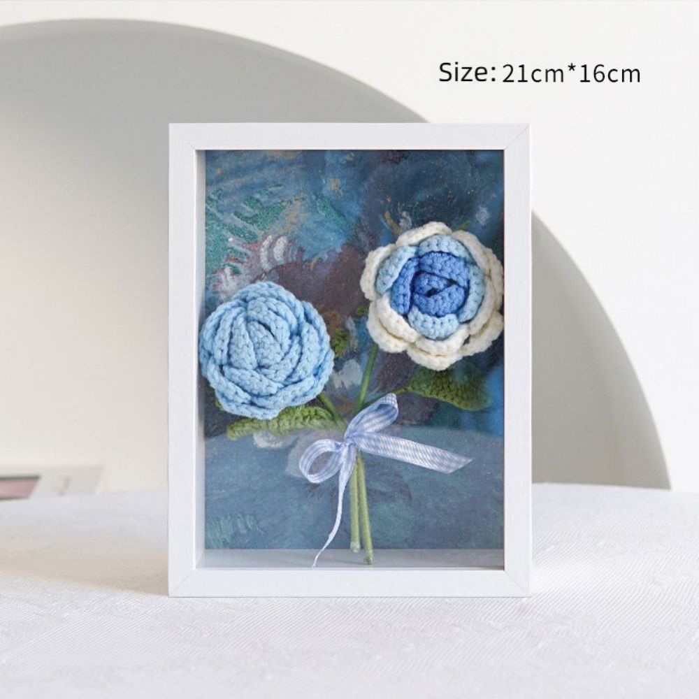 Crochet Bouquets Photo Frame Handmade Knitted Flower Shadowbox Frame Desktop Decoration- mikcustom.com