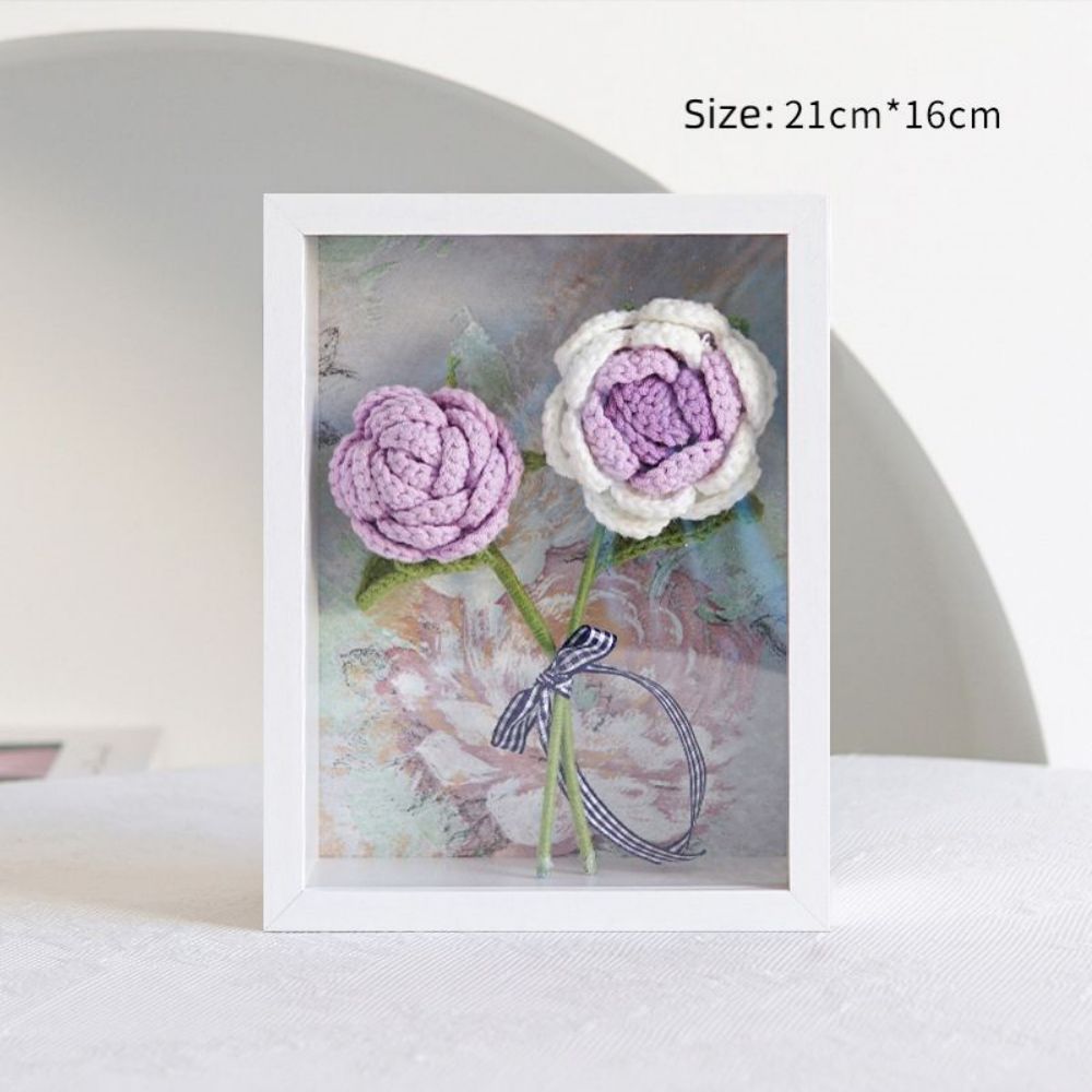 Crochet Bouquets Photo Frame Handmade Knitted Flower Shadowbox Frame Desktop Decoration- mikcustom.com
