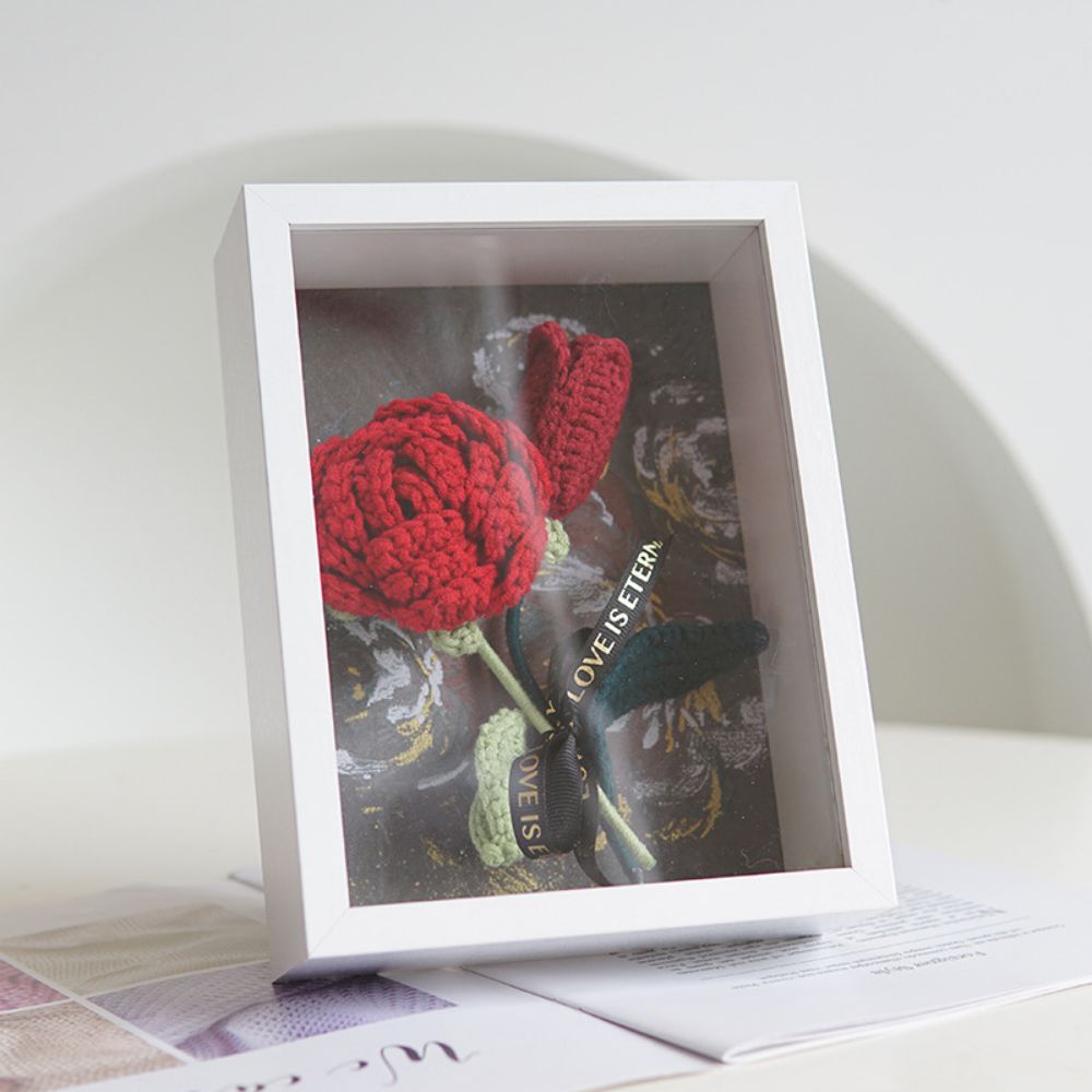 Crochet Bouquets Photo Frame Handmade Knitted Flower Shadowbox Frame Desktop Decoration- mikcustom.com