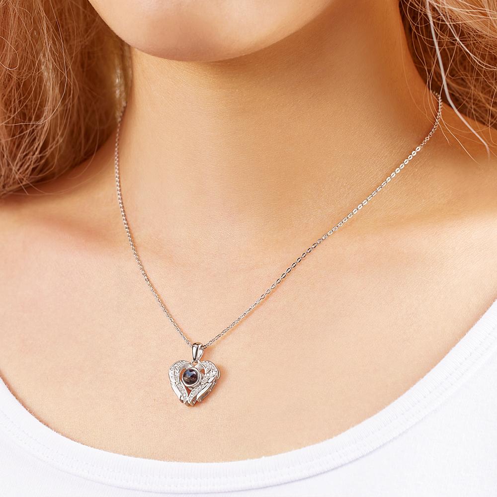 Personalized Angel Wings Photo Projection Necklace- mikcustom.com