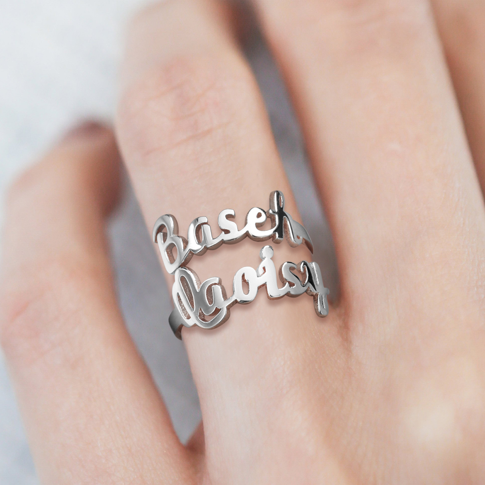 Personalized Two Names Opening Ring 925 Sterling Silver- mikcustom.com