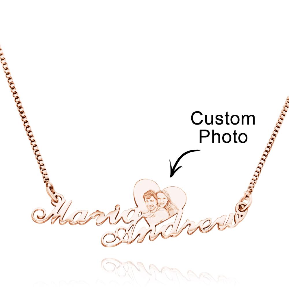 Custom Engraved Heart Photo Necklace Double Plated Name Necklace for Women- mikcustom.com