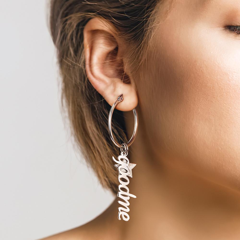 Custom Name Earrings With Little Star Simplicity Stainless Steel Earrings- mikcustom.com