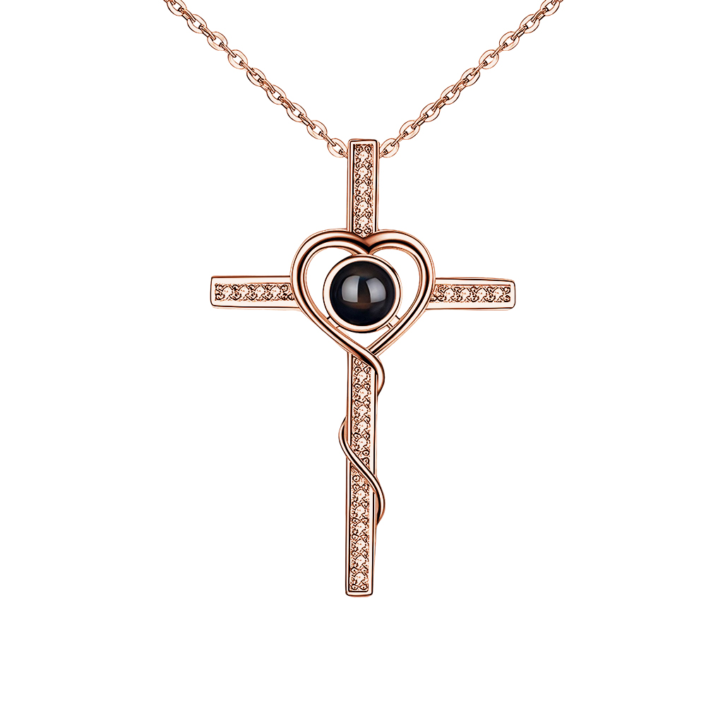 Customized Cross Photo Projection Necklace 925 Silver- mikcustom.com