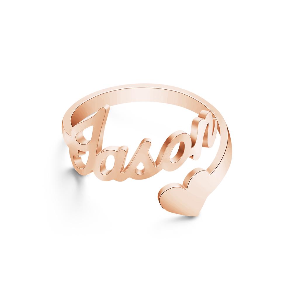 Custom Name Ring Heart Open Adjustable Rings- mikcustom.com