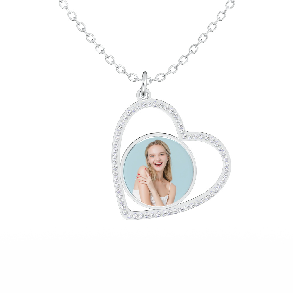 Custom Heart Pendant Inlaid Zircons Photo Necklace- mikcustom.com