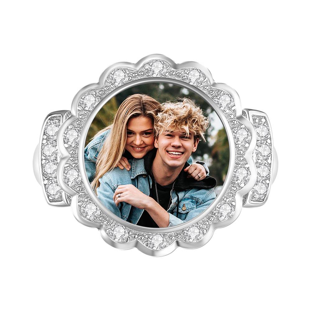 Custom Photo Ring Round Photo with Zircon Mother's Gift- mikcustom.com