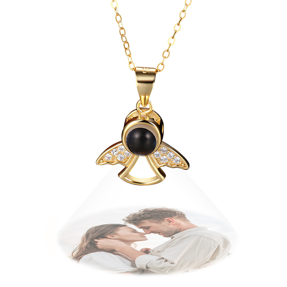 Customized Angel Pendant Photo Projection Necklace 925 Silver- mikcustom.com