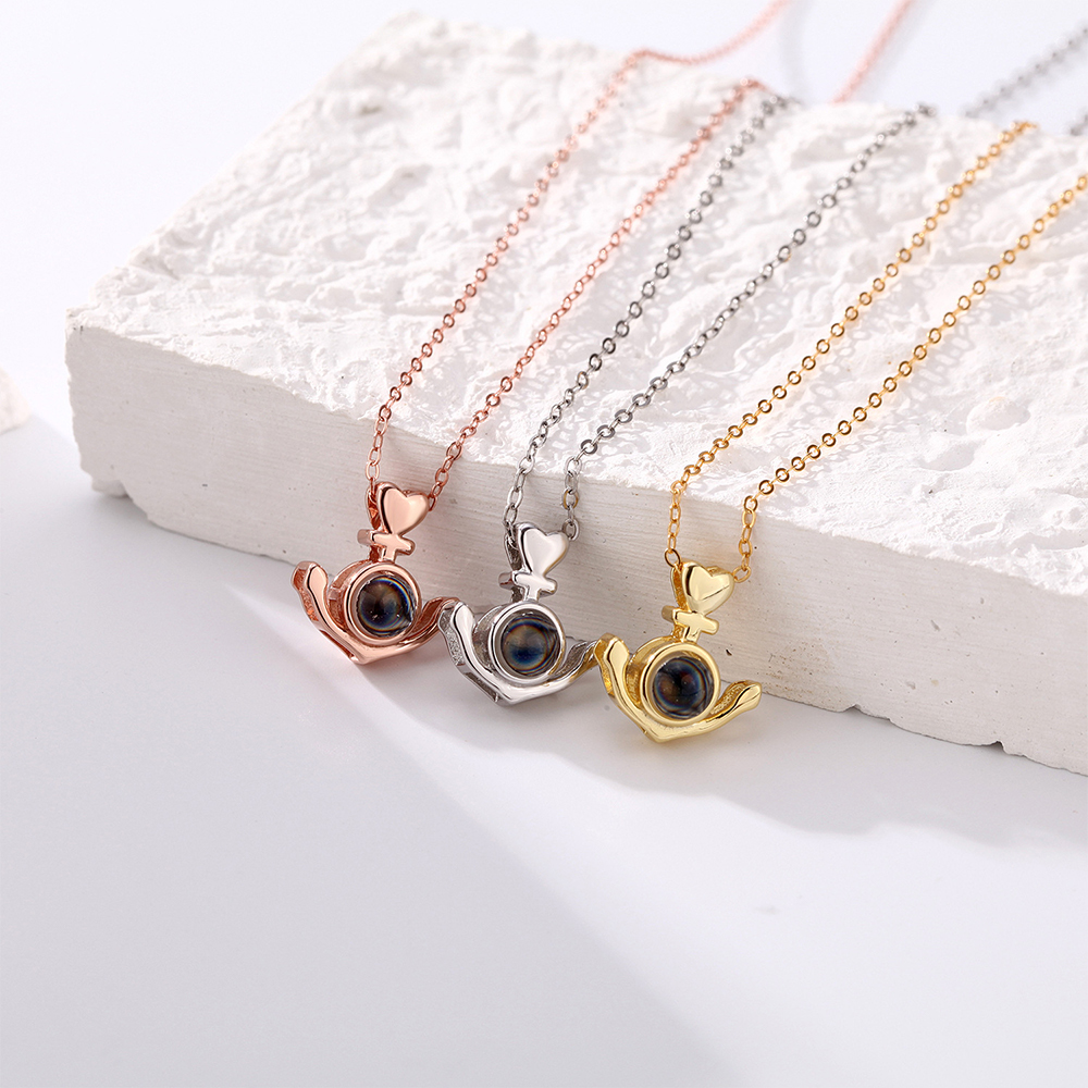 Personalized Anchor Projection Necklace with Heart 925 Sterling Silver- mikcustom.com
