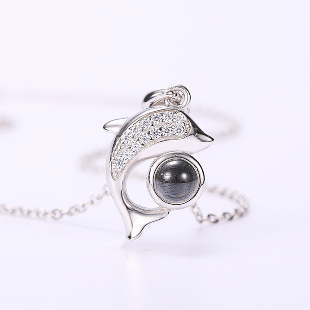Personalized Dolphin Projection Necklace with Diamonds- mikcustom.com