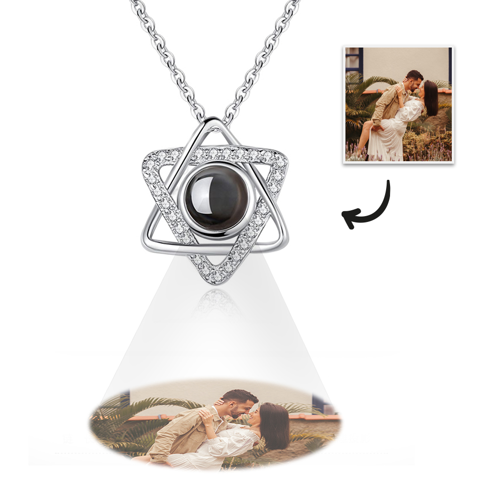 Custom Hexagram Pendant Projection Photo Necklace 925 Sterling Silver- mikcustom.com