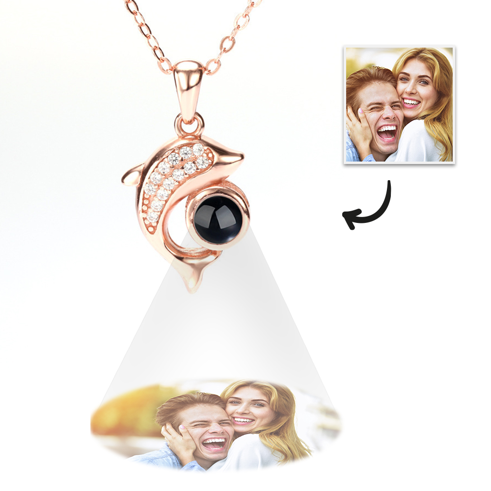 Personalized Dolphin Projection Necklace with Diamonds- mikcustom.com