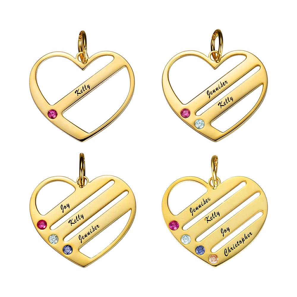 Engraved Heart Name Necklace Custom Family Birthstone Mom Necklace S925 Silver- mikcustom.com