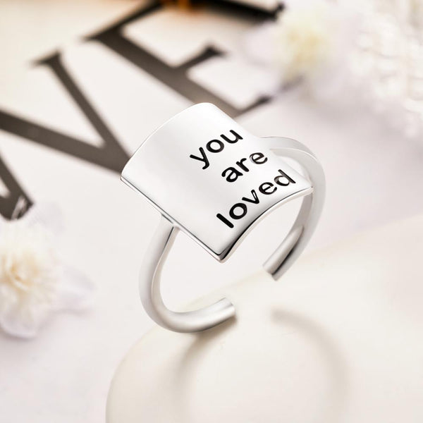 Custom Engraved Rings Square Adjustable Opening Ring for Women- mikcustom.com