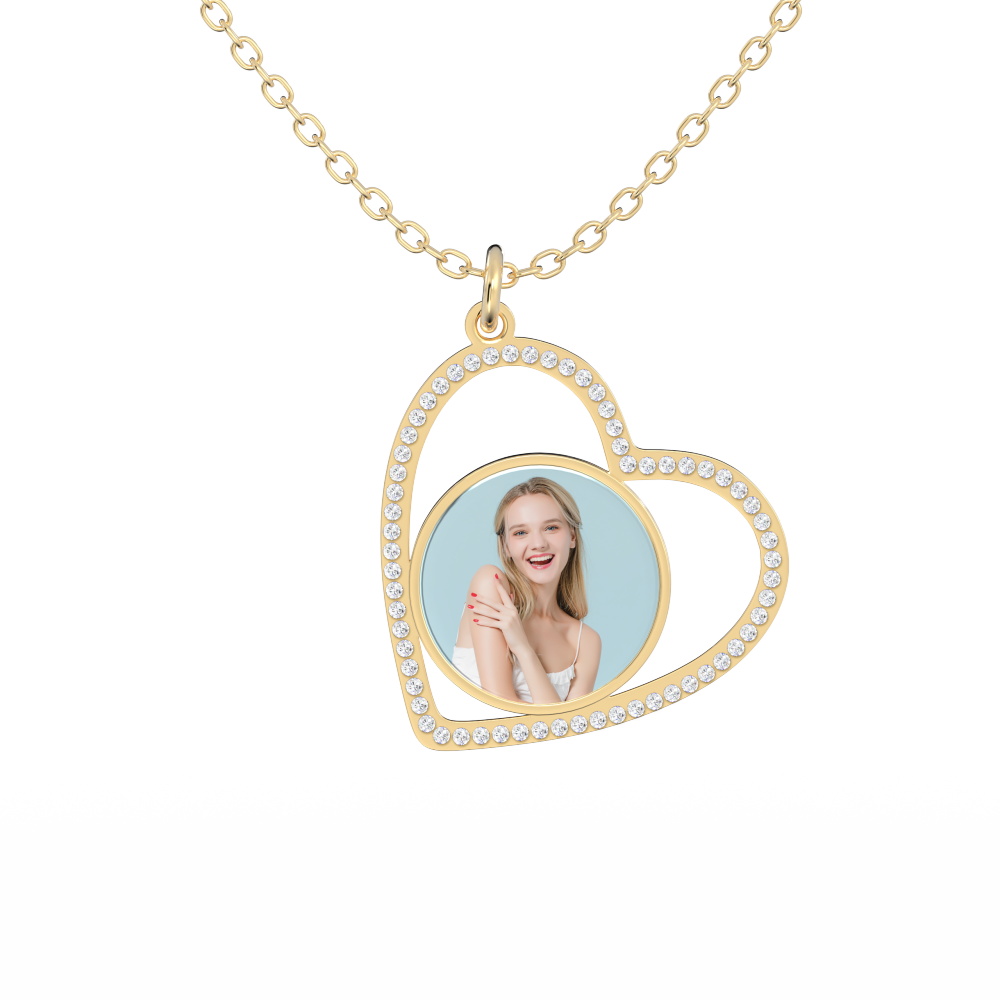 Custom Heart Pendant Inlaid Zircons Photo Necklace- mikcustom.com