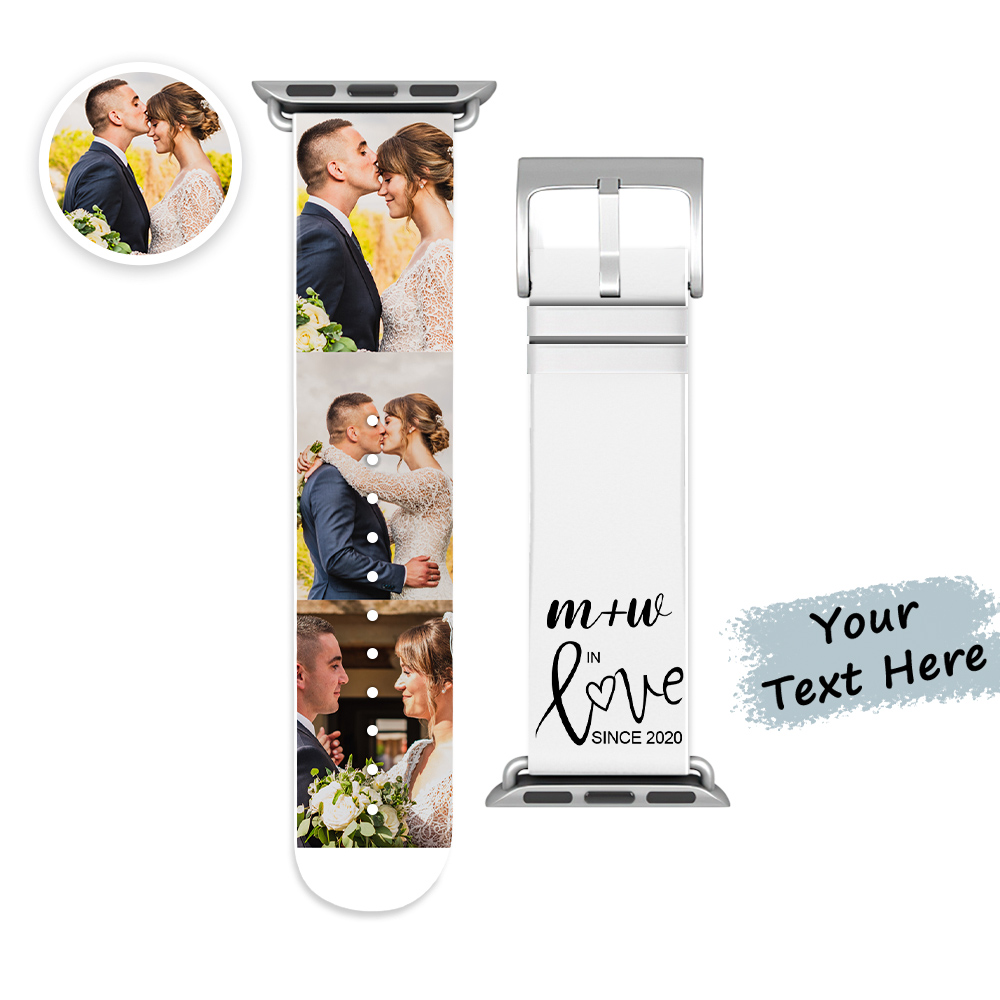 Custom Collage Photo Apple Watch Bands Silicone Wristband Strap For Anniversary Gift- mikcustom.com