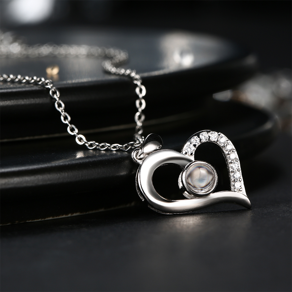 Personalized Heart Pendant Photo Projection Necklace- mikcustom.com