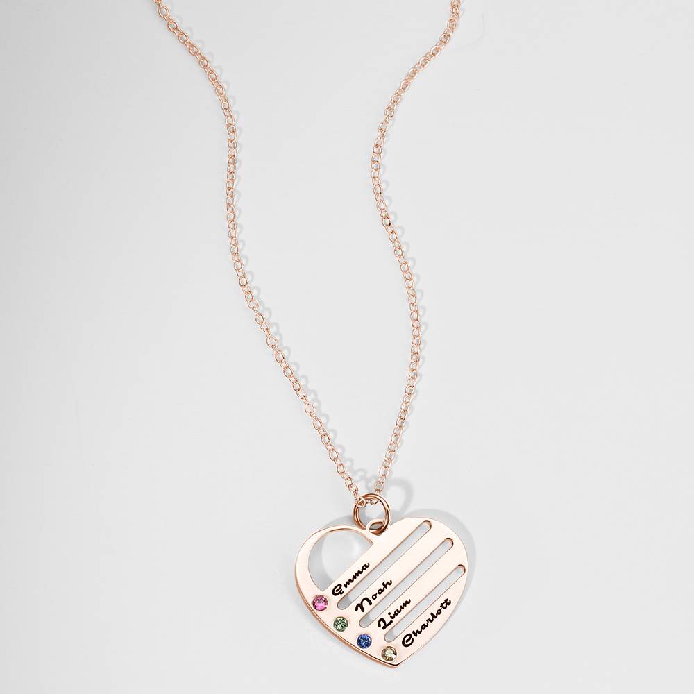 Engraved Heart Name Necklace Custom Family Birthstone Mom Necklace S925 Silver- mikcustom.com