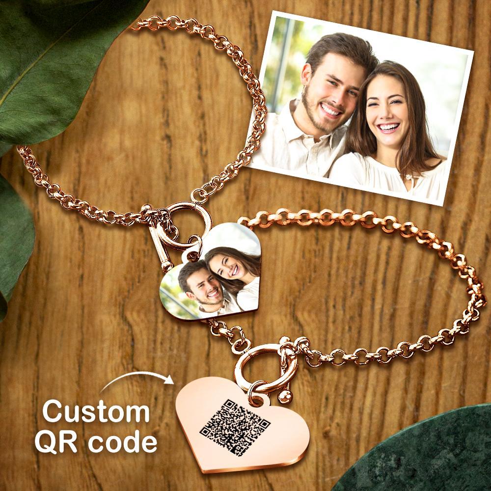 Custom QR Code Bracelets Personalised Photo Bracelet with Heart Pendant- mikcustom.com