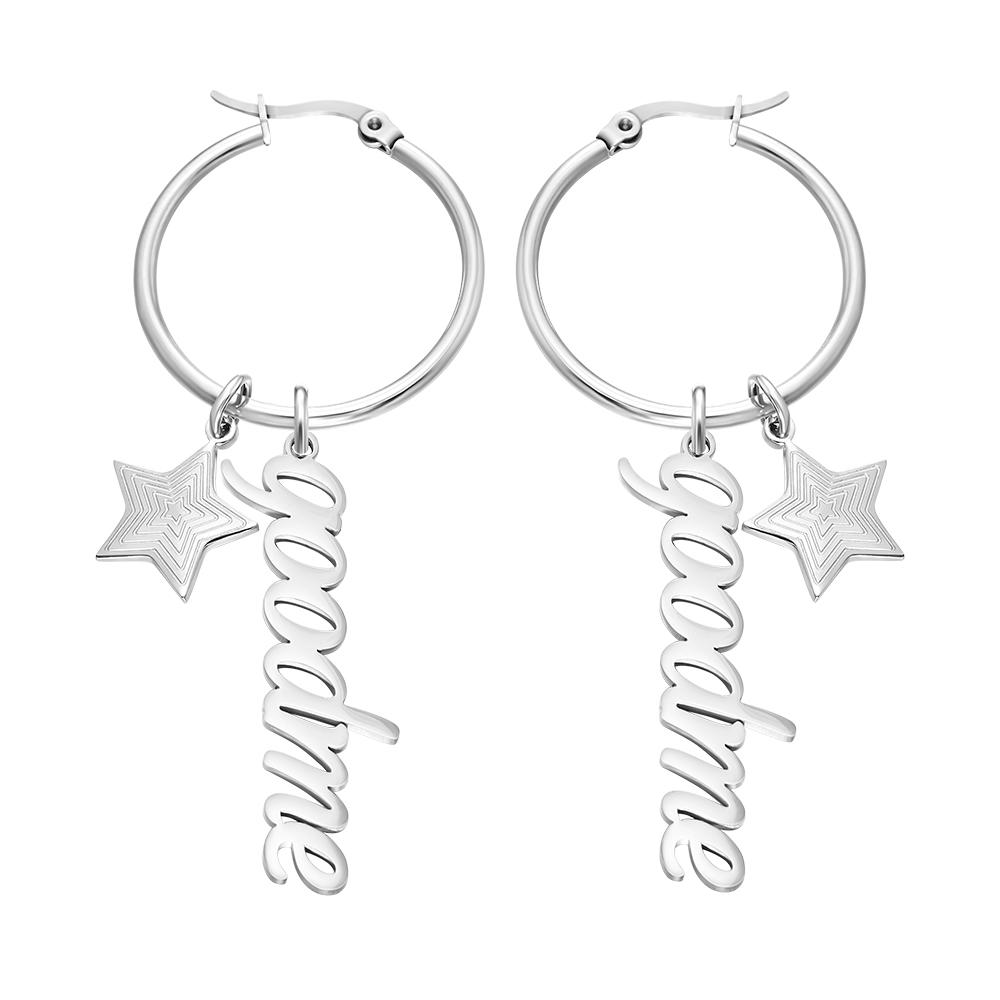 Custom Name Earrings With Little Star Simplicity Stainless Steel Earrings- mikcustom.com