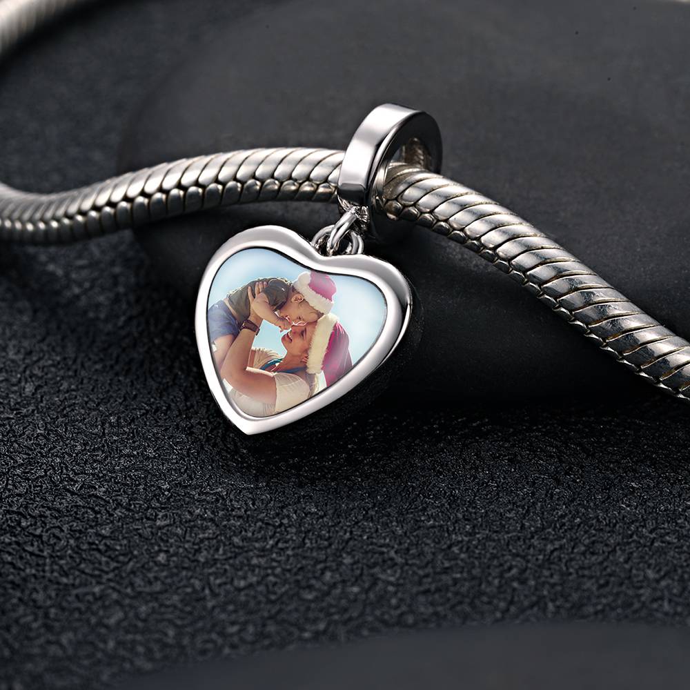 Custom Photo Dangle Heart Charm For Bracelet Jewelry Making- mikcustom.com
