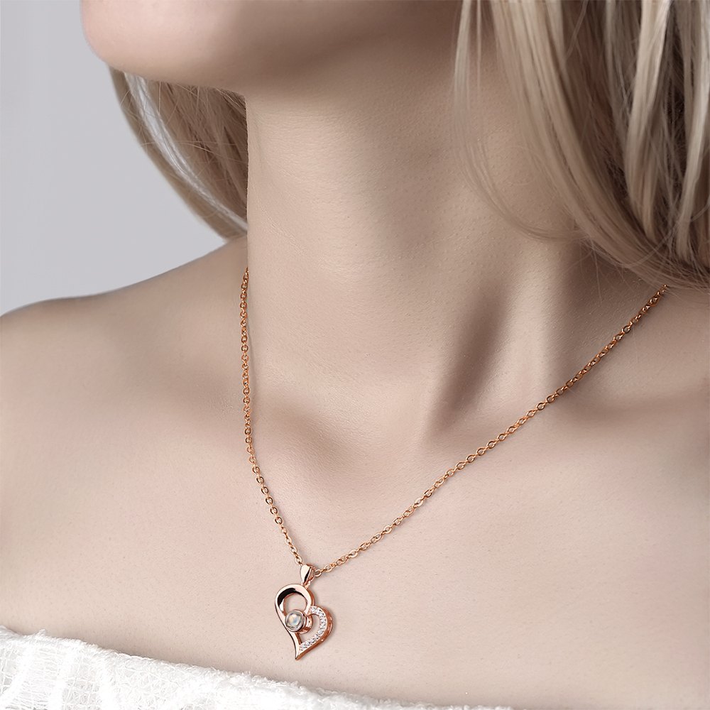 Personalized Heart Pendant Photo Projection Necklace- mikcustom.com