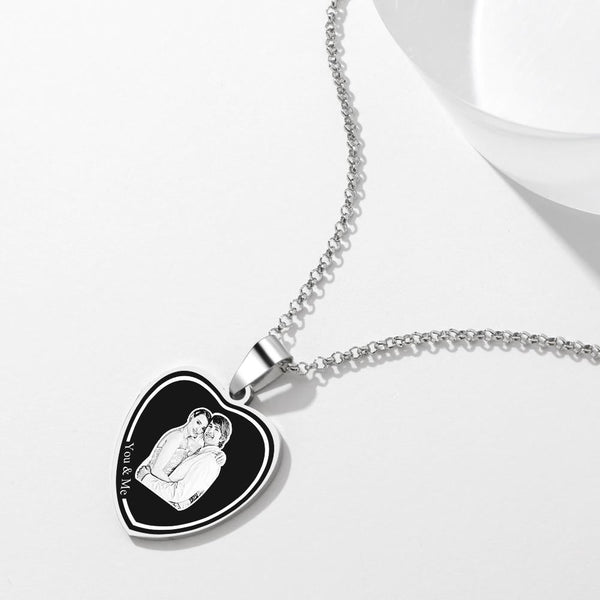 Custom Photo Engraved Necklace Heart Tag Gifts for Couple- mikcustom.com