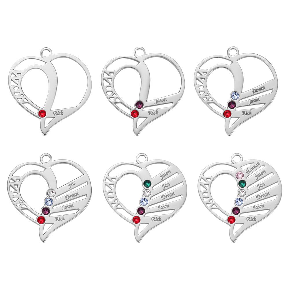 Engraved Family Name Necklace Custom Heart Birthstone Necklace for Mom- mikcustom.com