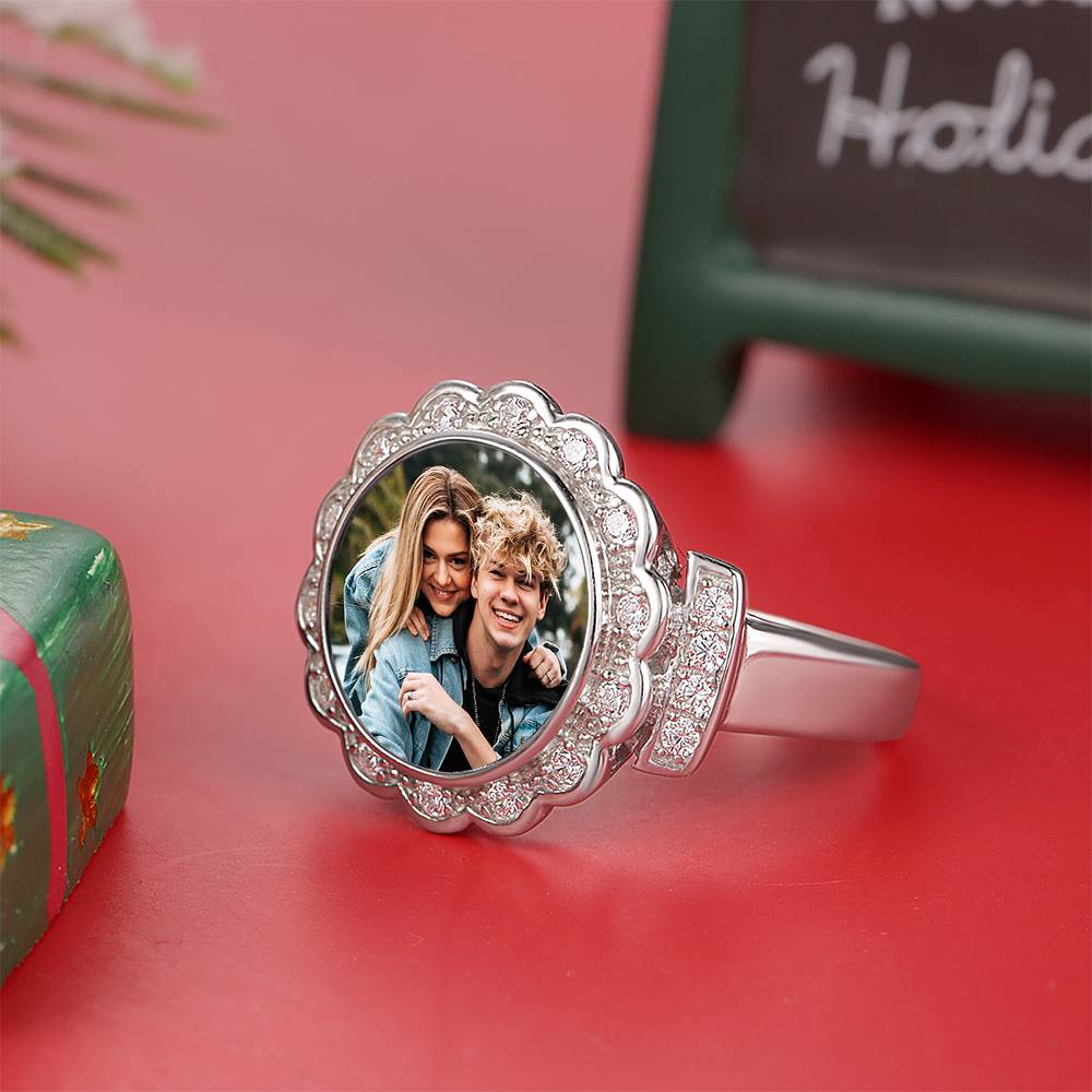 Custom Photo Ring Round Photo with Zircon Mother's Gift- mikcustom.com