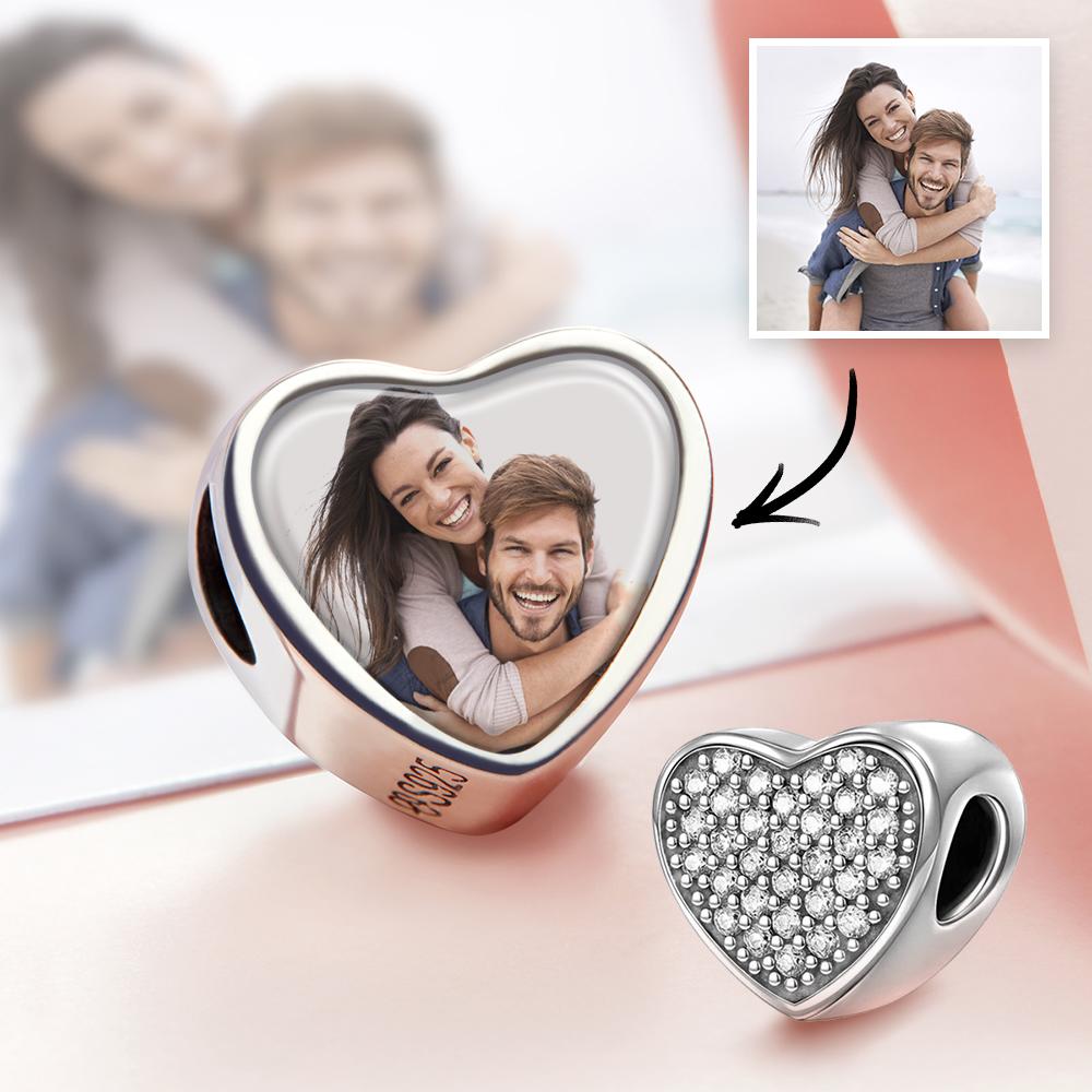 Custom Heart Photo Charm Personalized Picture Bead with Pave CZ- mikcustom.com