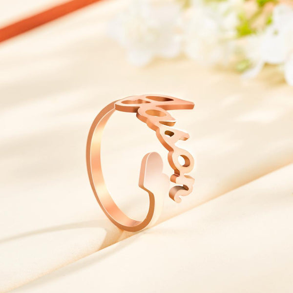 Custom Name Ring Heart Open Adjustable Rings- mikcustom.com