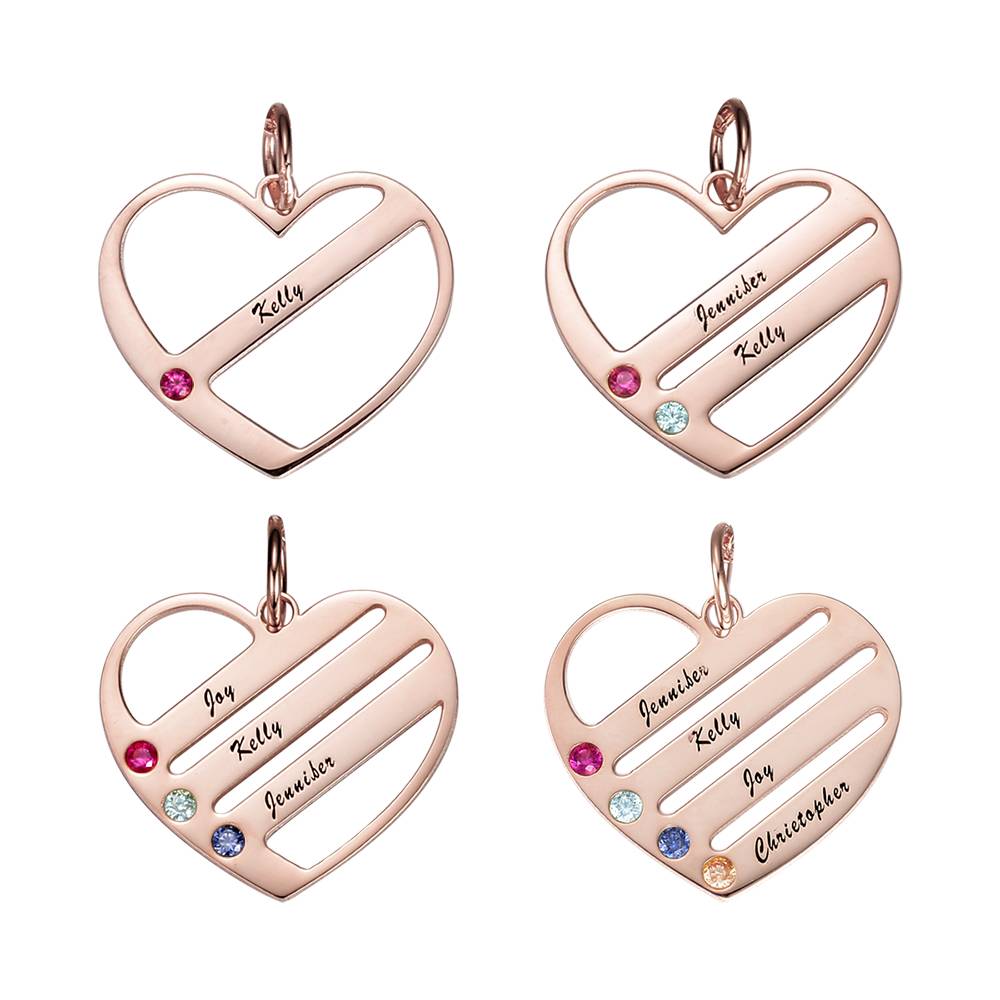 Engraved Heart Name Necklace Custom Family Birthstone Mom Necklace S925 Silver- mikcustom.com