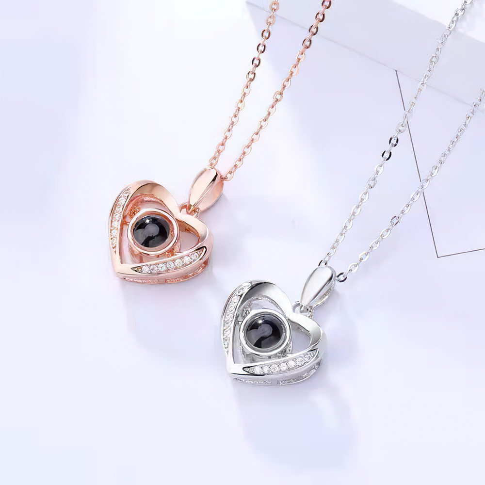 Personalized Heart Projection Necklace with Diamonds- mikcustom.com