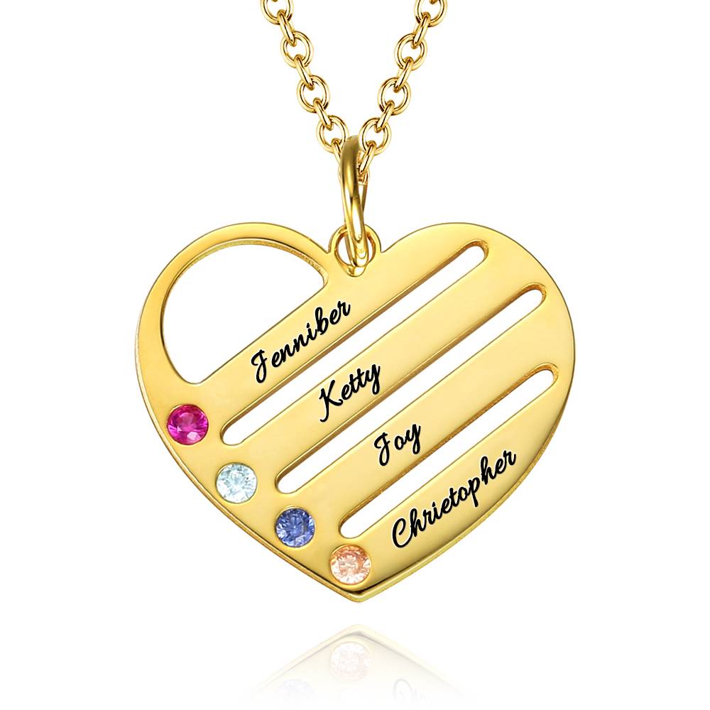 Engraved Heart Name Necklace Custom Family Birthstone Mom Necklace S925 Silver- mikcustom.com