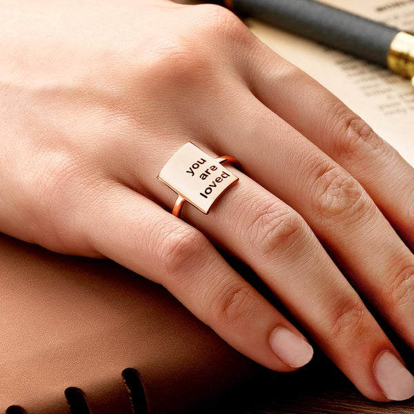 Custom Engraved Rings Square Adjustable Opening Ring for Women- mikcustom.com