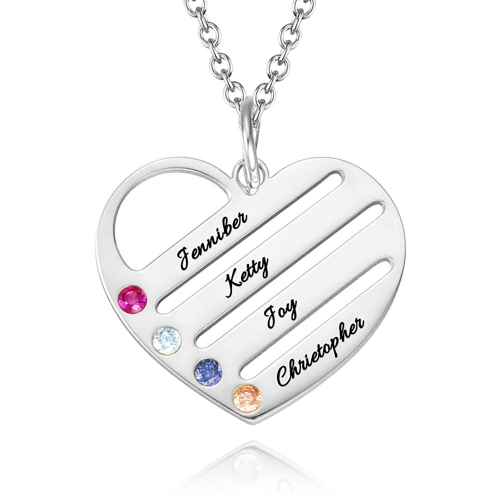 Engraved Heart Name Necklace Custom Family Birthstone Mom Necklace S925 Silver- mikcustom.com