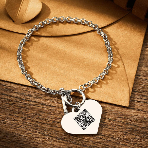 Custom QR Code Bracelets Personalised Photo Bracelet with Heart Pendant- mikcustom.com