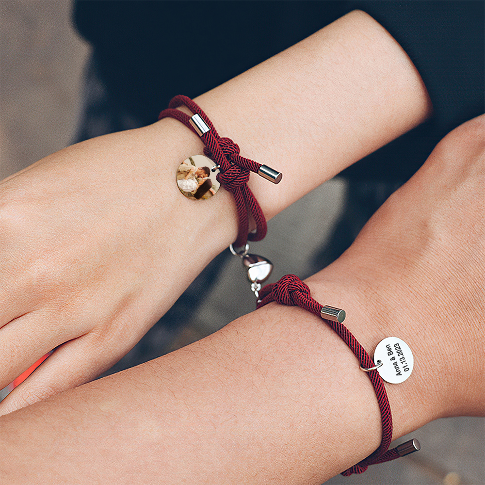 Custom Engraved Magnetic Bracelet Heart Couple Bracelet- mikcustom.com