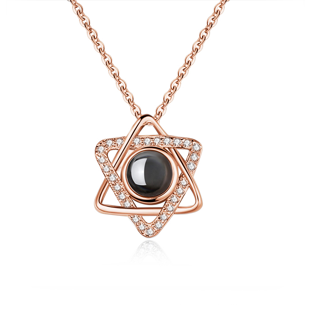 Custom Hexagram Pendant Projection Photo Necklace 925 Sterling Silver- mikcustom.com