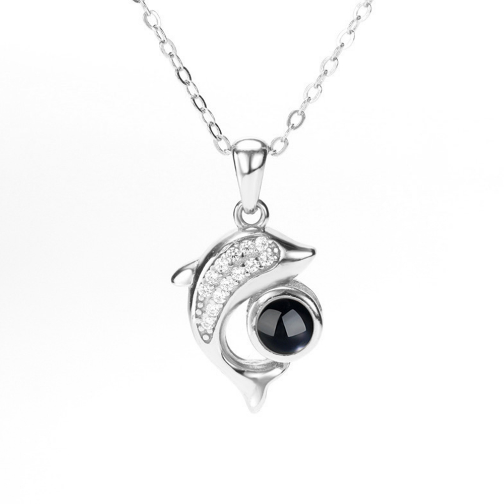 Personalized Dolphin Projection Necklace with Diamonds- mikcustom.com