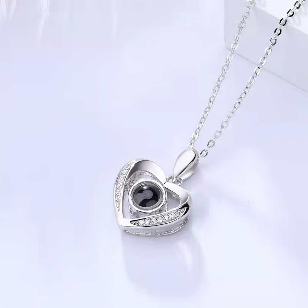 Personalized Heart Projection Necklace with Diamonds- mikcustom.com