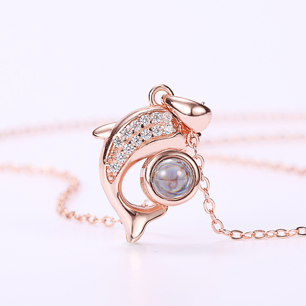 Personalized Dolphin Projection Necklace with Diamonds- mikcustom.com