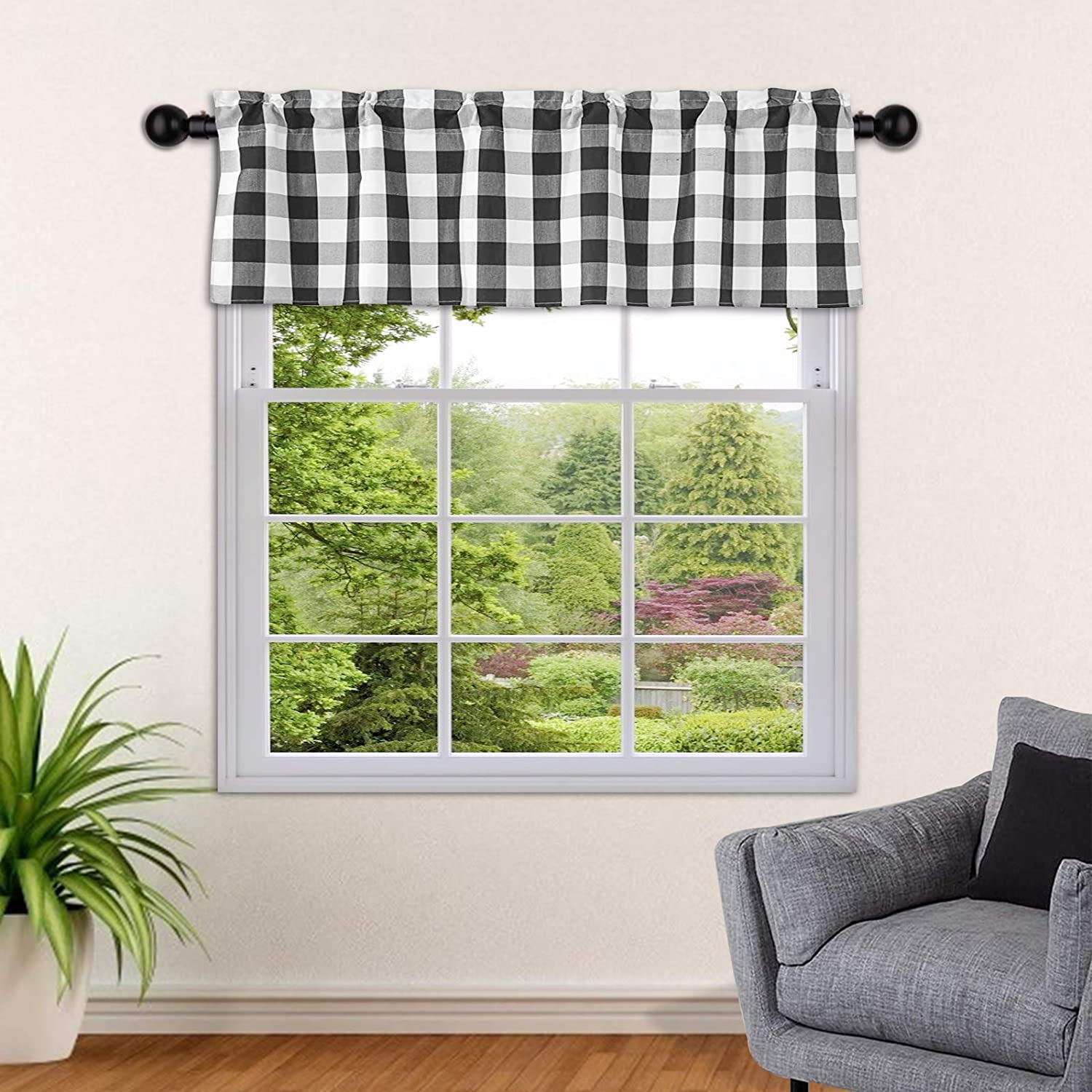 SEEYE Kitchen Window Tiers Buffalo Plaid Curtains