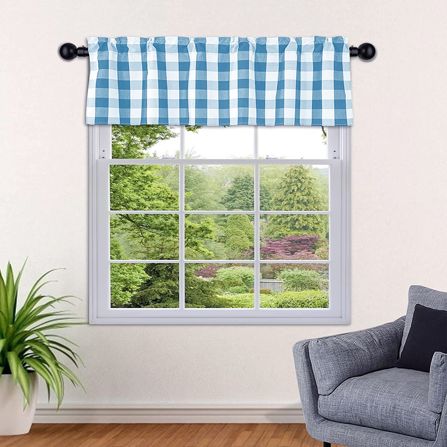 SEEYE Kitchen Window Tiers Buffalo Plaid Curtains